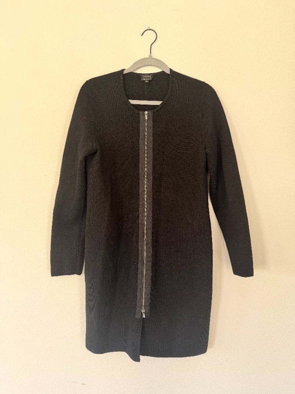 Talbots Merino Wool Zip Front Tunic Sweater Dress Black M